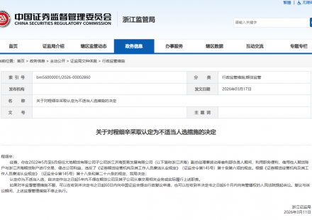 浙江证监局：大地期货子公司原副总被禁业5年